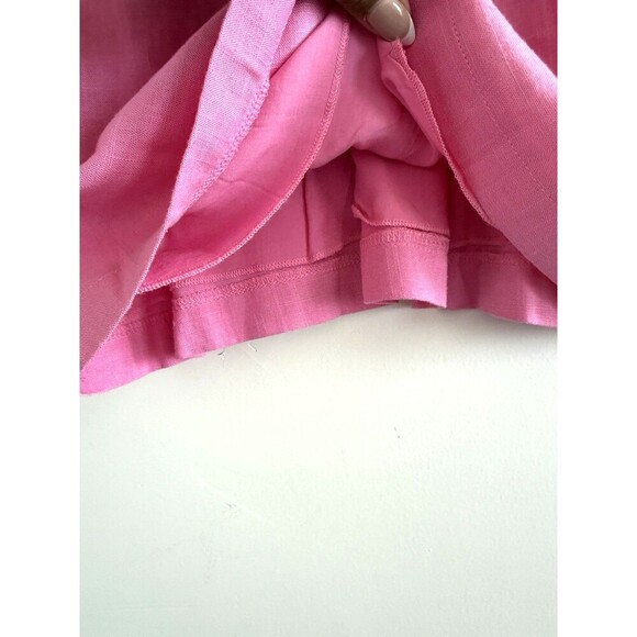 Women Linen Medium Pink Front tie Dress casual romantic rose short sleeve - Picture 9 of 11